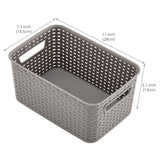 EZOWare 6 Pack Gray Plastic Woven Knit Baskets, 11x7.3x5 inch Storage Organizer Bin Boxes with Handle For Kids Classroom, Baby Nursery and More